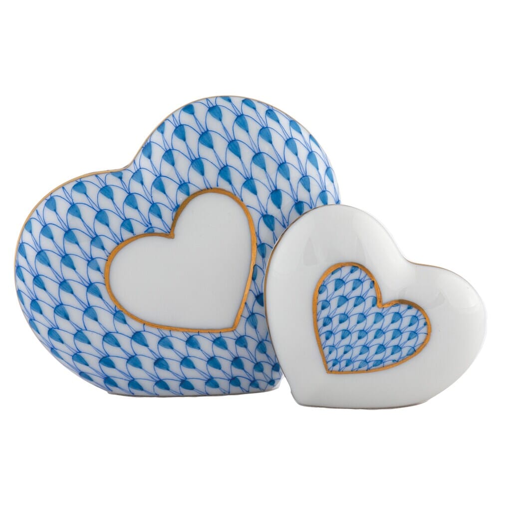 Exquisite Hand - painted Herend Two - Hearts Porcelain Figurine