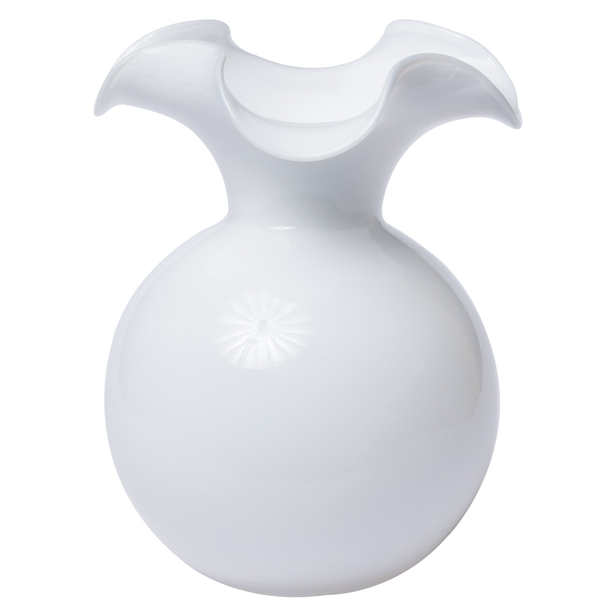 Large White Fluted Mouth-Blown Vietri Hibiscus-Inspired Glass Vase