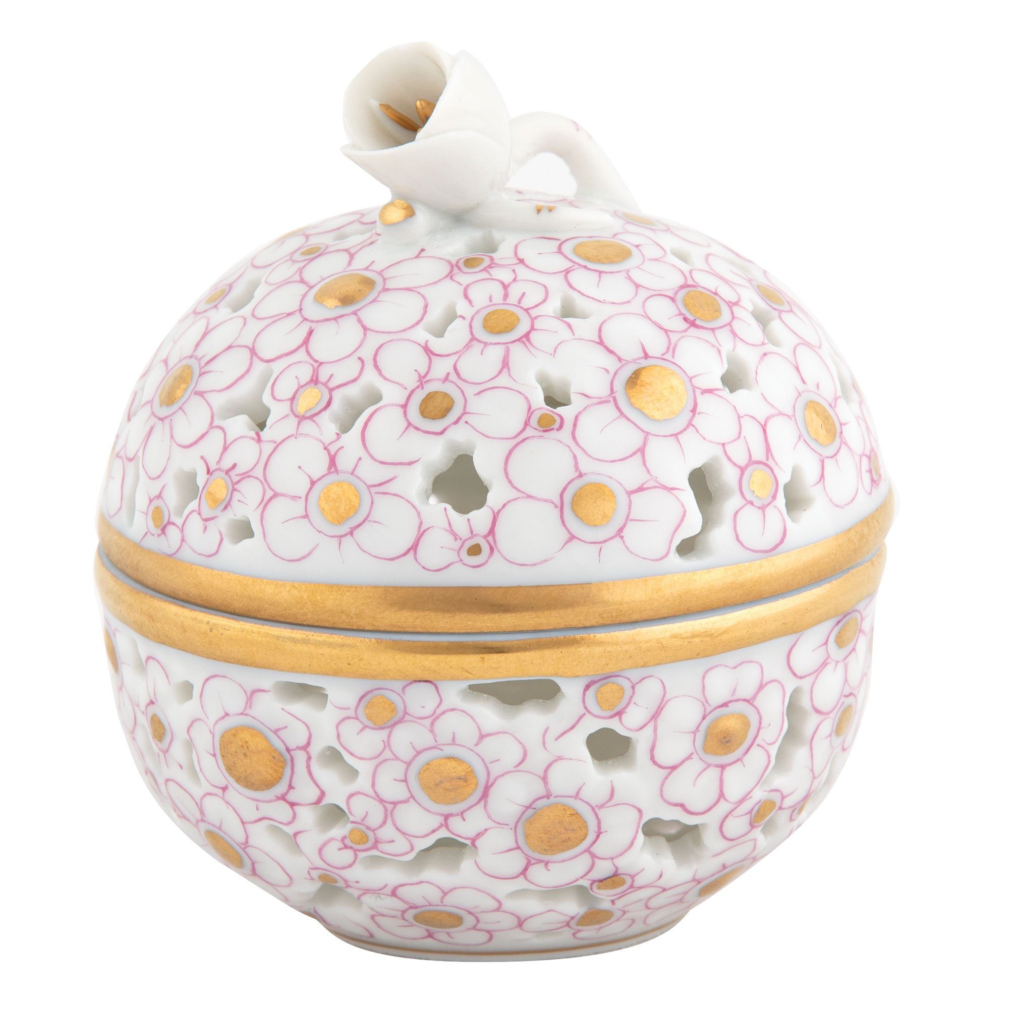 Herend Handmade Openwork Ball Porcelain Figurine With Bud