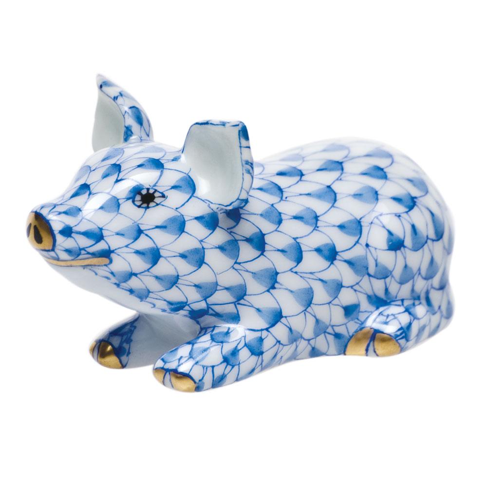 Exquisite Hand - painted Herend Lying Little Pig Porcelain Figurine