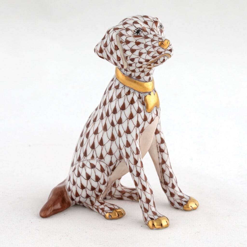 Herend Handmade Young Golden Retriever Puppy Porcelain Figurine for Dog Lovers