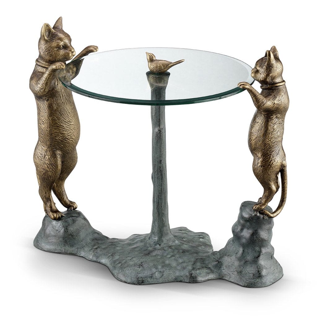 SPI Home Whimsical Curious Cats Aluminum End Table with Glass Top