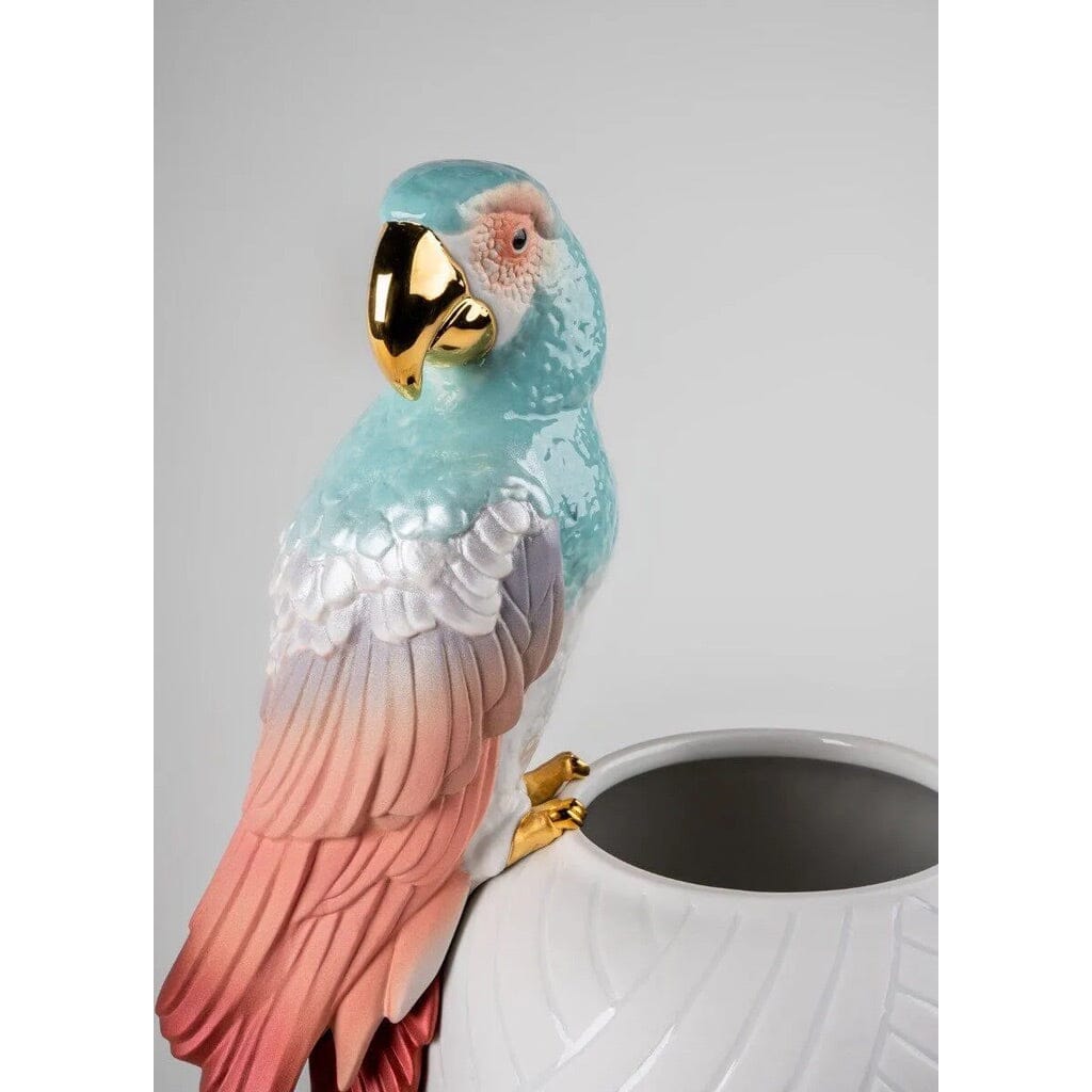 Red Lladro Handmade Porcelain Macaw Bird - Shaped Vase