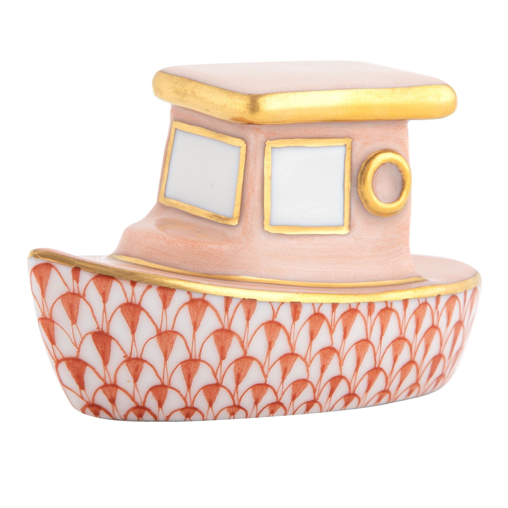 Exquisite Handmade Herend Porcelain Tug Boat Figurine for Collectors