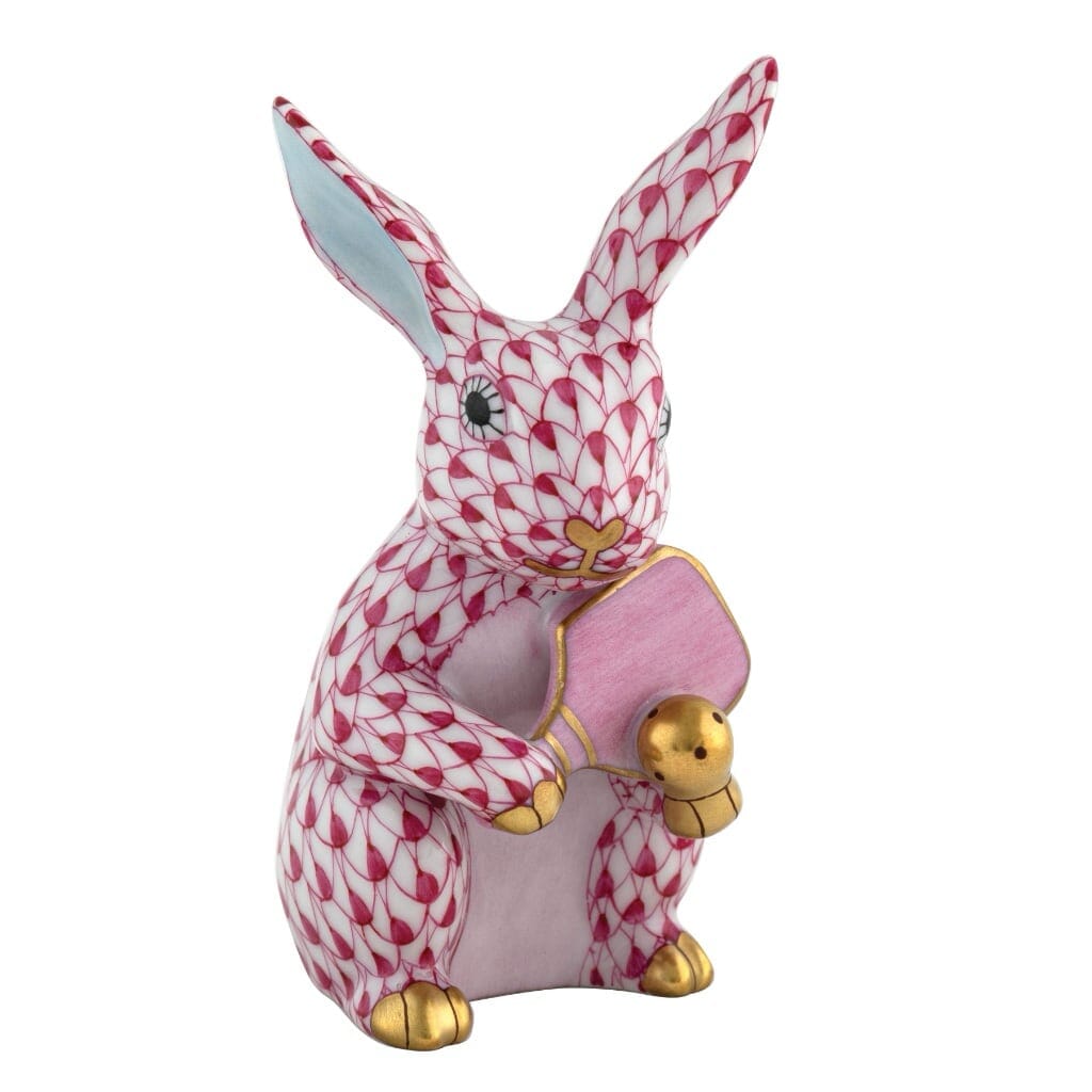 Handmade Herend Porcelain Pickleball Bunny Figurine - A Whimsical Gift