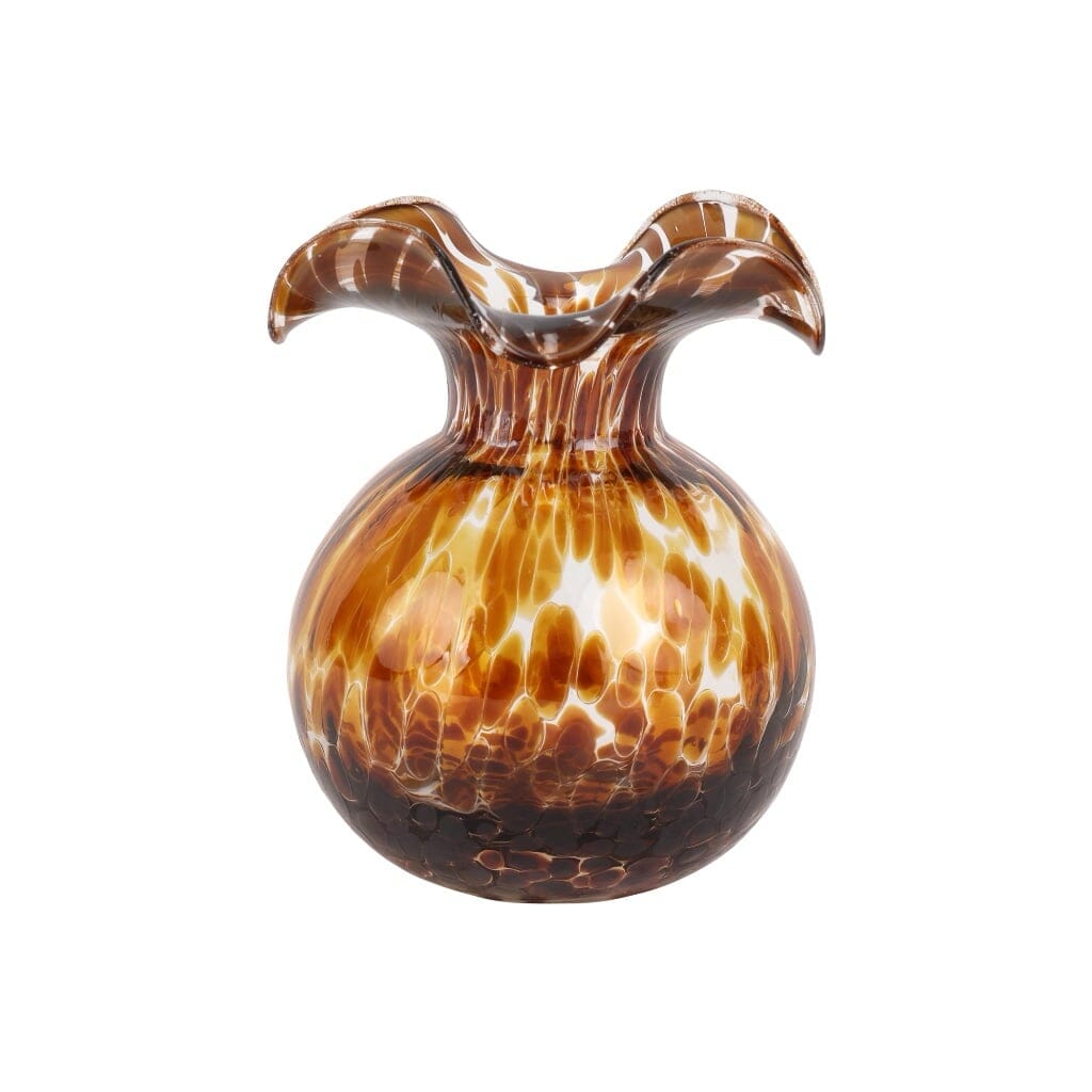 Exquisite Mouth-Blown Brown Tortoiseshell Glass Hibiscus-Inspired Bud Vase