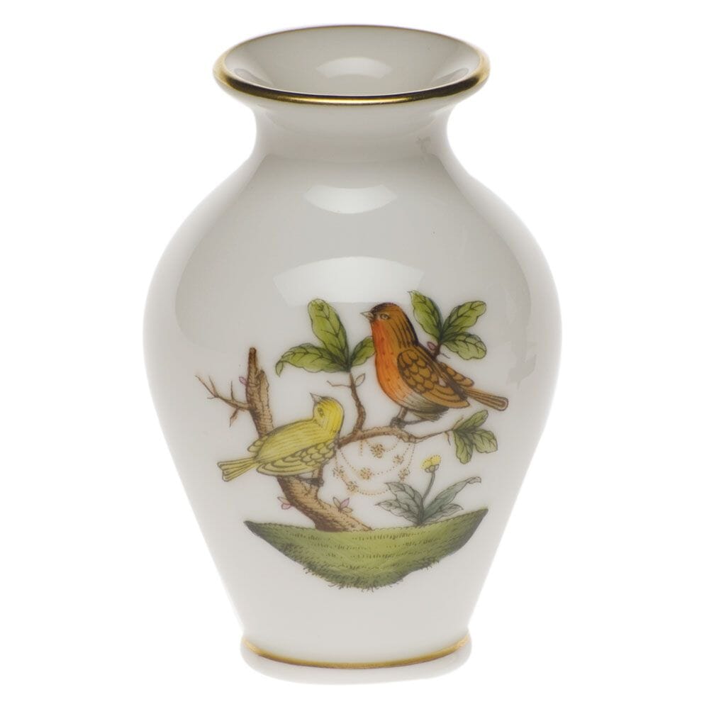Small Herend Rothschild Bird Bud Vase with a Lip - A Delicate Porcelain Decorative Piece