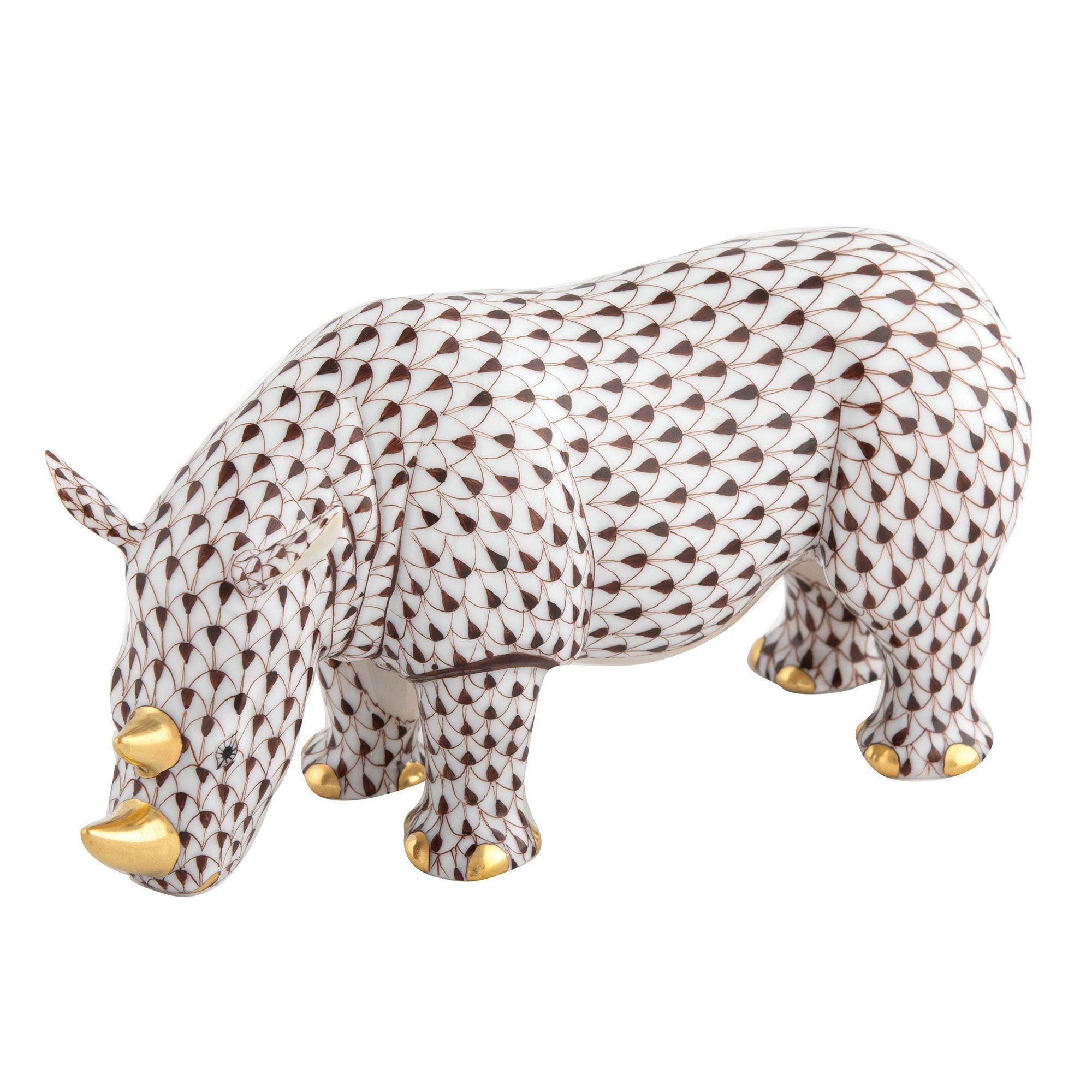 Exquisite Handmade Herend Standing Rhinoceros Porcelain Figurine