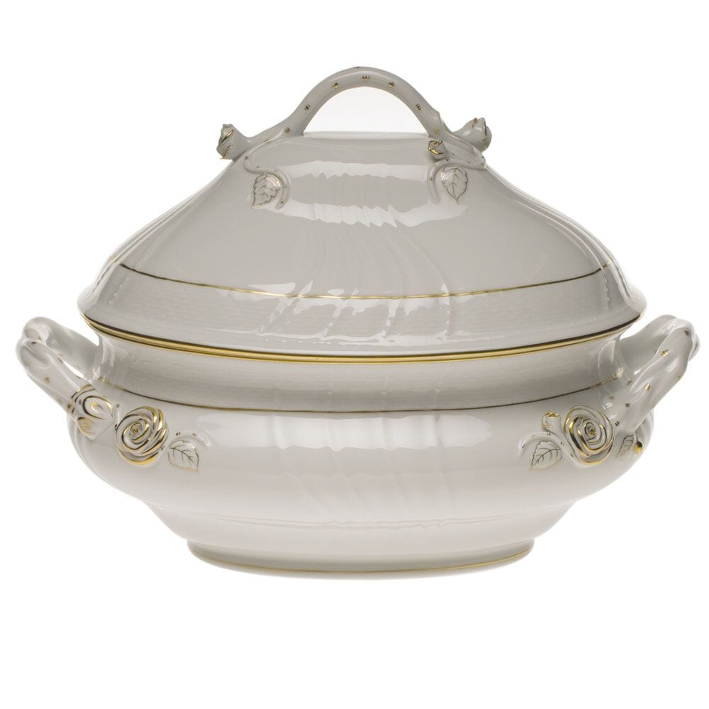 Herend Tureen with Branch Handles and Golden Edge Design