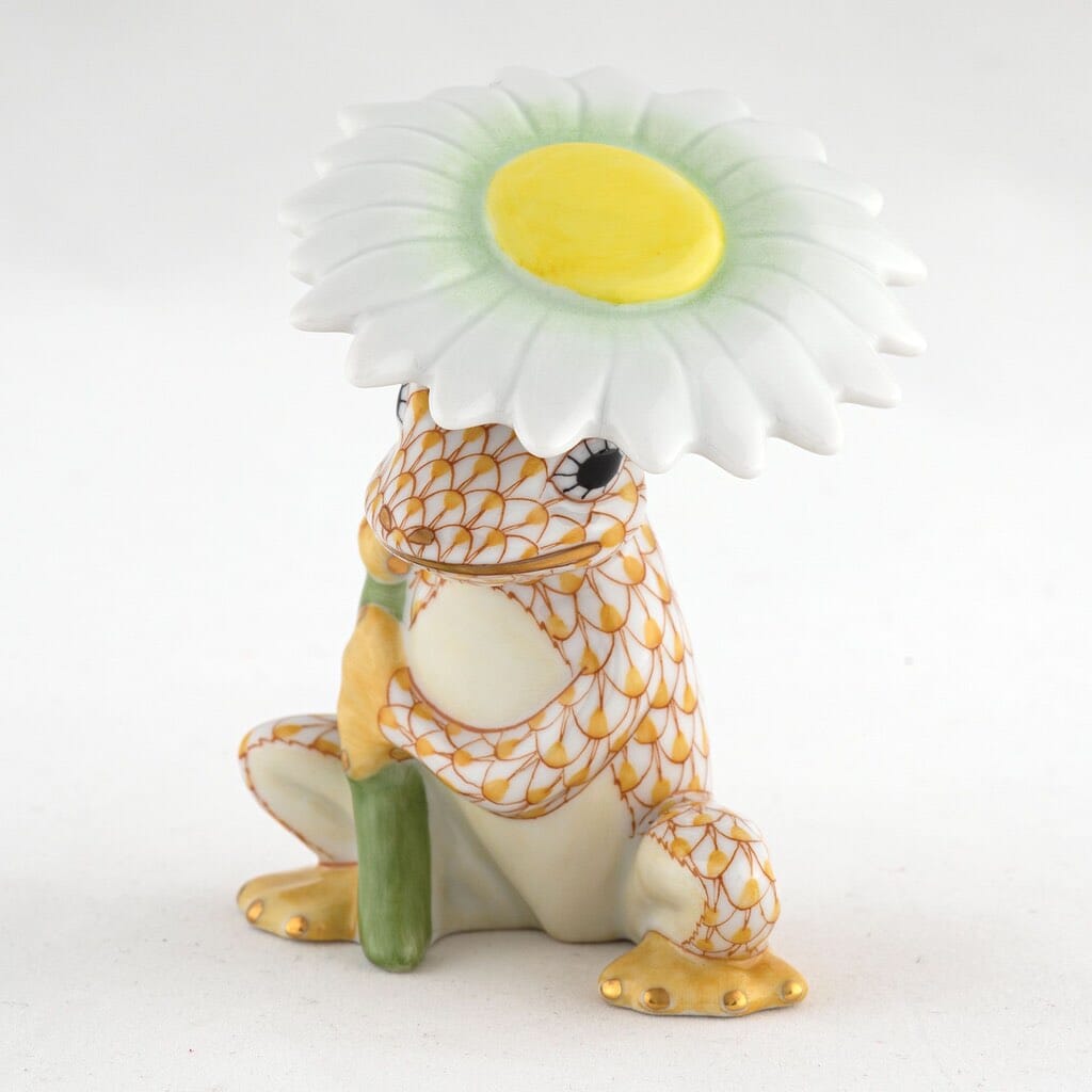 Exquisite Handmade Herend Porcelain Flower Frog Figurine