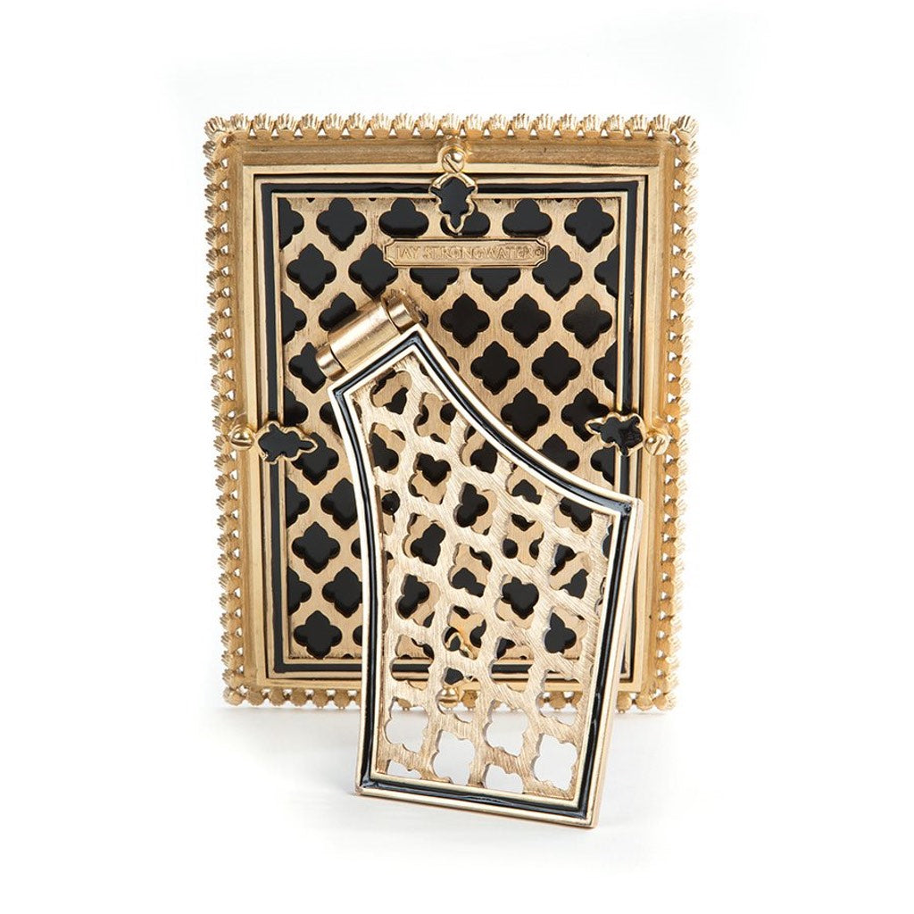 Jay Strongwater 4 x 6 Lorraine Frame in Jet - Black with 14K Gold Finish