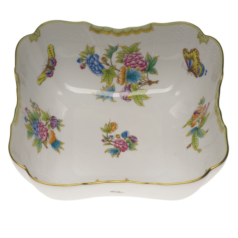 Herend Fine Porcelain Square Salad Bowl with Queen Victoria Pattern