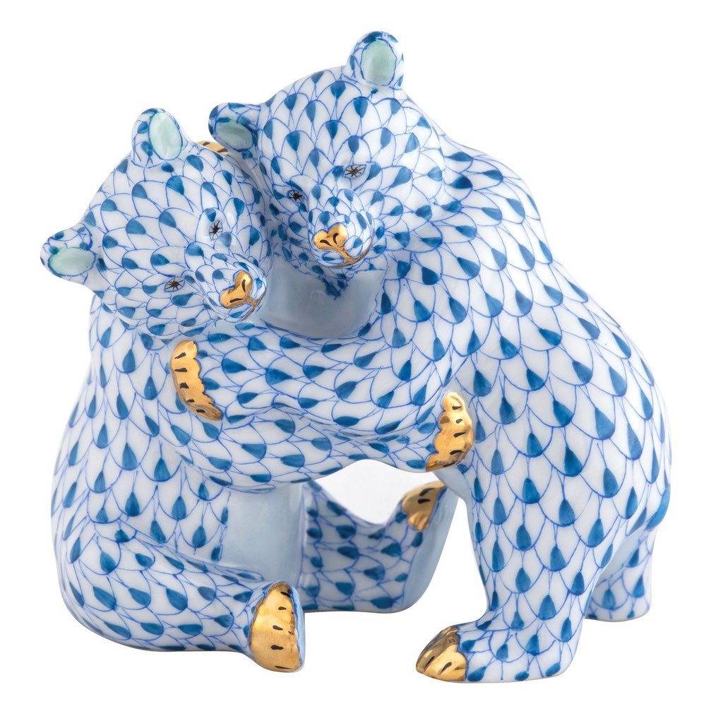 Handmade Hungarian Herend Porcelain Bear Hug Figurine