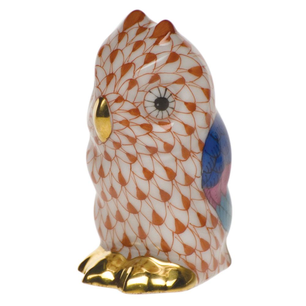 Handmade and Hand - painted Herend Miniature Owl Figurine