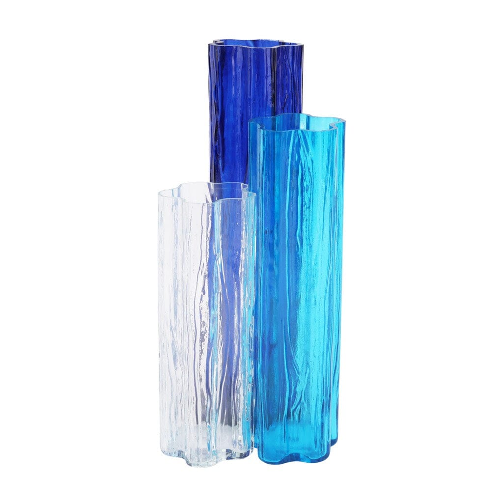 Vietri Blue Ombre Flora Glass Vases Set with Three Sizes