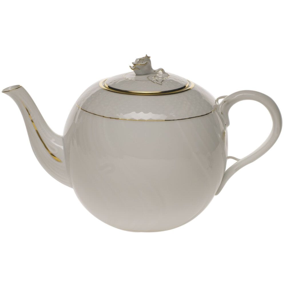 60 oz. Herend Tea Pot with Rose in Golden Edge Pattern