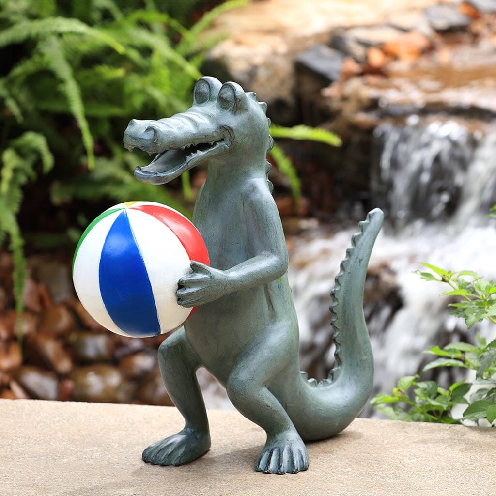 SPI Aluminum Garden and Beach Decorative Playful Alligator Sculpture