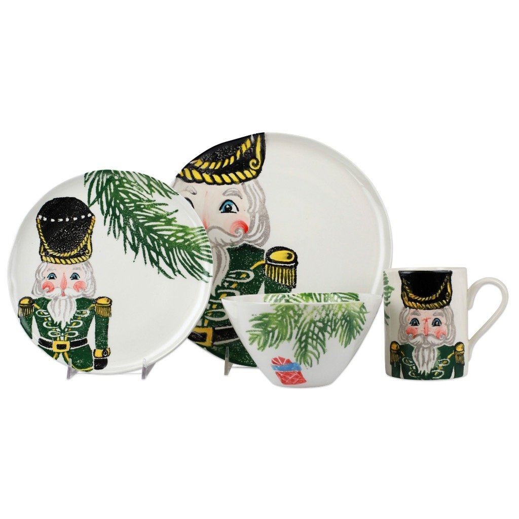 Vietri Hand - painted Green Nutcrackers Four - Piece Tableware Place Setting