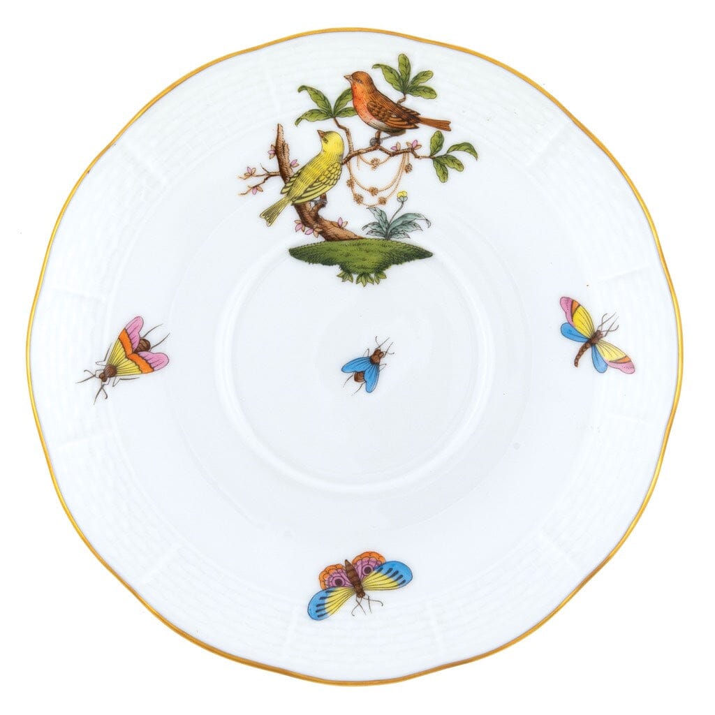 Exquisite Herend Rothschild Bird Hand - painted 6.5' D Covered Bouillon Saucer with 24K Gold