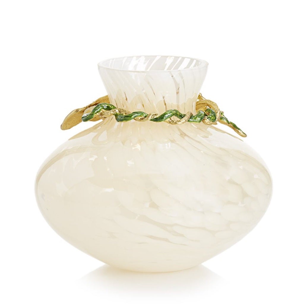 Jay Strongwater Provence Holland Leaf and Flower Decorative Glass Vase