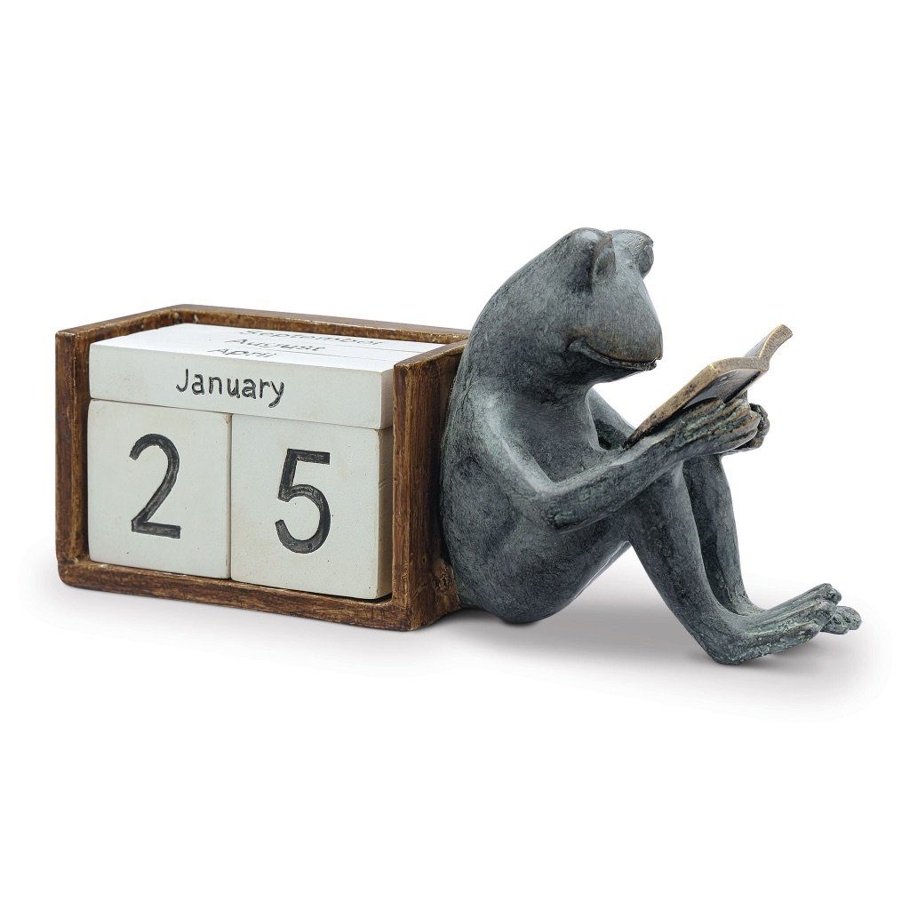 Whimsical SPI Home Decorative Reading Frog Desktop Perpetual Cube Calendar