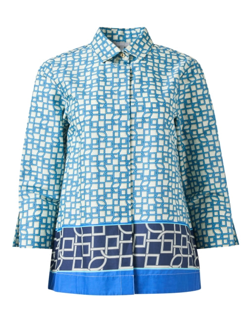 Stylish Xena Blue Geometric Print Women's Cotton Top for Fashionable Wear
