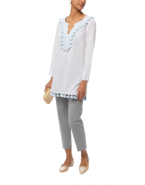 Exquisite White Embroidered Cotton Blend Tunic Top for Effortless Style
