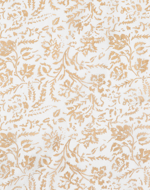 Exquisite White and Gold Metallic Floral Printed Lightweight Silk Scarf
