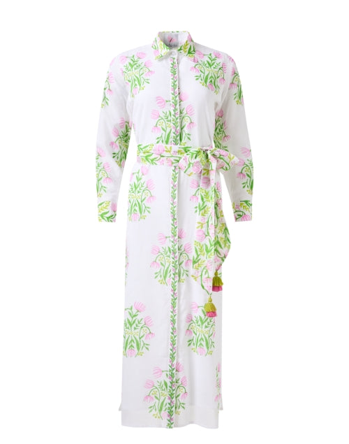 New Season 100% Cotton White Floral Print Shirt Dress
