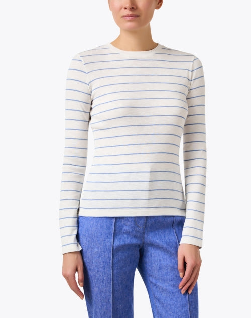 Stylish White Top with Blue Stripes for Slim Stretch Fit