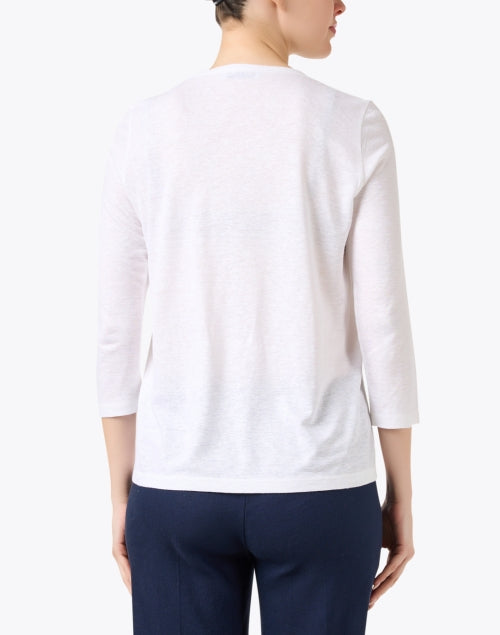Stylish Women's White and Navy Blue Floral Embroidered Linen Top for Everyday Wear
