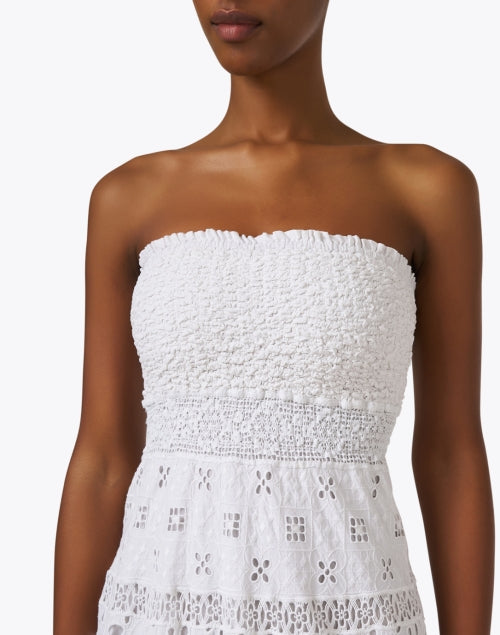 Exquisite Handmade White Cotton Eyelet Embroidered Strapless Dress