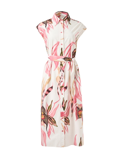 Stylish Women's White and Blush Floral Leaf Print Shirt Dress