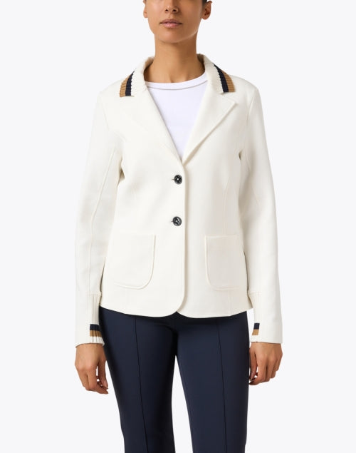 Stylish White Knit - Collared Blazer for Versatile Looks