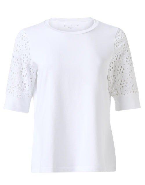 Stylish White Top with Adorable Eyelet Lace Sleeves