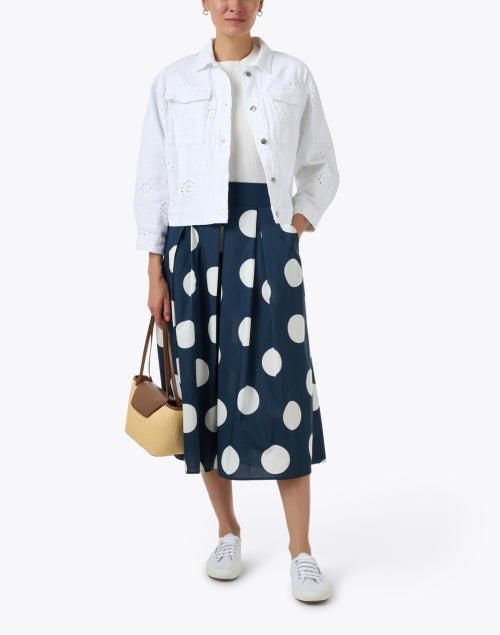 Elliot Lauren Women's Fashionable White Eyelet Detailing Denim Cropped Jacket