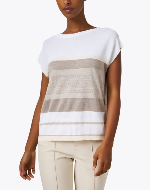 Elegant White Striped Linen Knit Women's Top