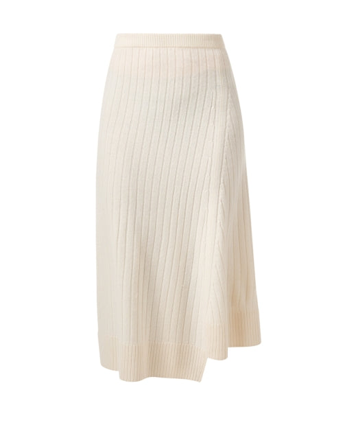 Elegant White Knitted Wool - Cashmere Midi Skirt for Modern Women