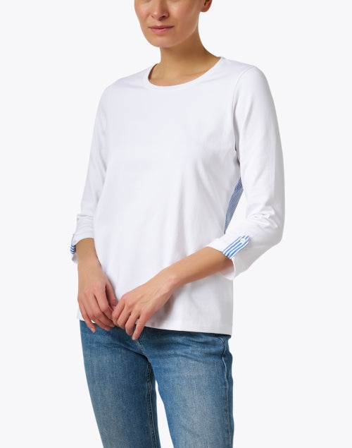 Stylish White Cotton Top with Contrasting Blue Back Panel