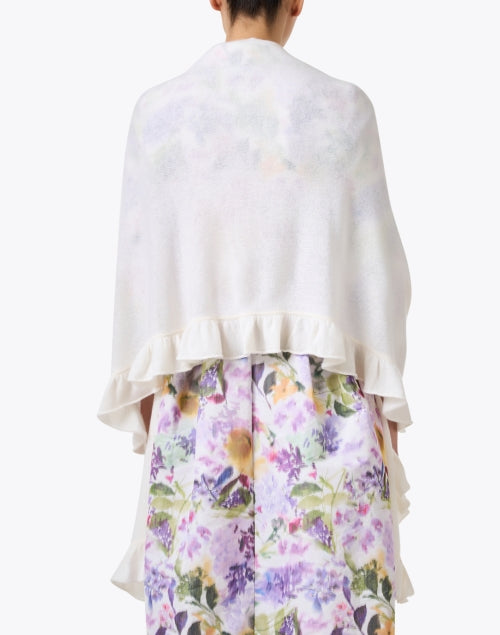 Lightweight White Cashmere Wrap with Feminine Ruffle Trim