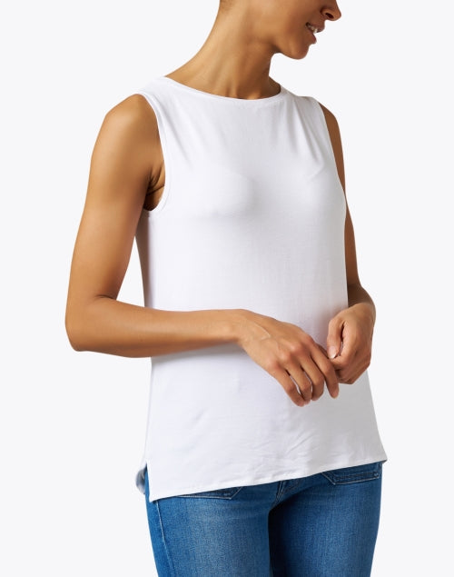 Soft and Smooth White Boatneck Tank Top for a Luxurious Wardrobe