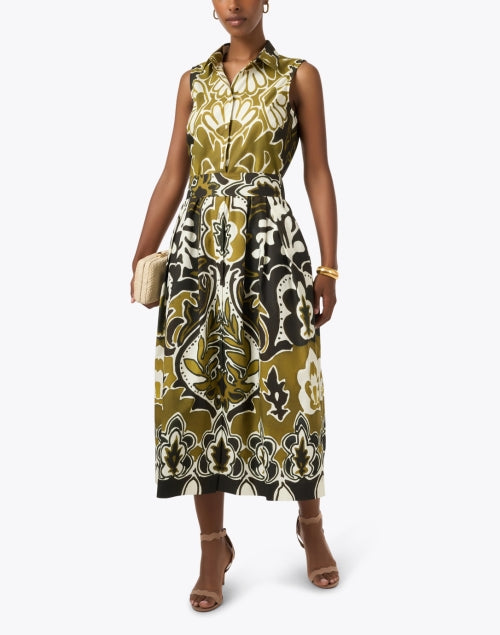 Stylish Zalla Damask Patterned Cotton Women's Shirt Dress
