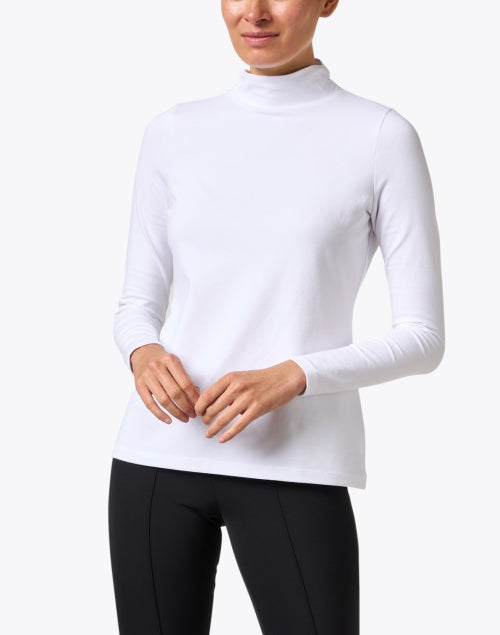 Elegant White Pima Cotton Long Sleeve Mock Neck Top
