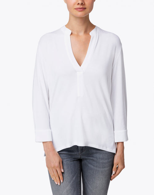 Relaxed White Viscose Stretch Henley Top for Everyday Wear