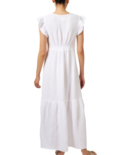 Elegant Crinkled Cotton Gauze White Maxi Dress for Warm Weather