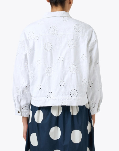 Elliot Lauren Women's Fashionable White Eyelet Detailing Denim Cropped Jacket