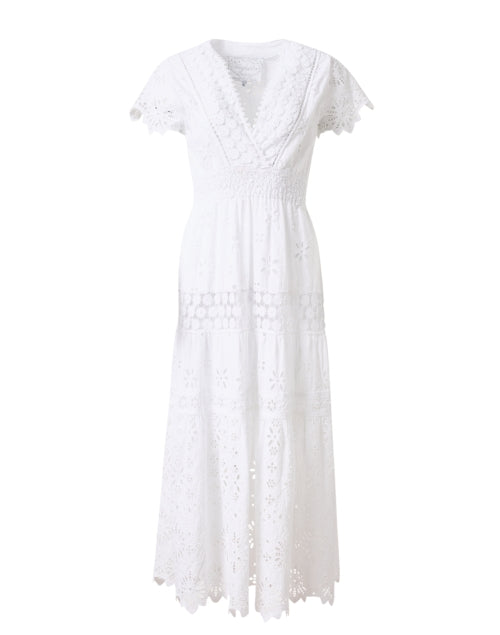 Stylish White Cotton Eyelet Dress with Intricate Embroidery