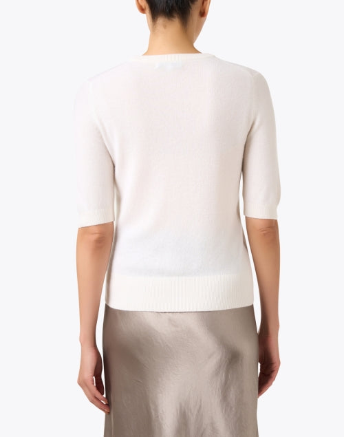 Ladies' Short - Sleeved Pure White Cashmere Knit Sweater