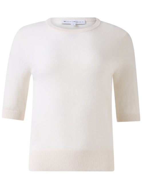 Ladies' Short - Sleeved Pure White Cashmere Knit Sweater