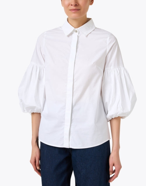 Elegant White Cotton Lantern - Sleeved Blouse